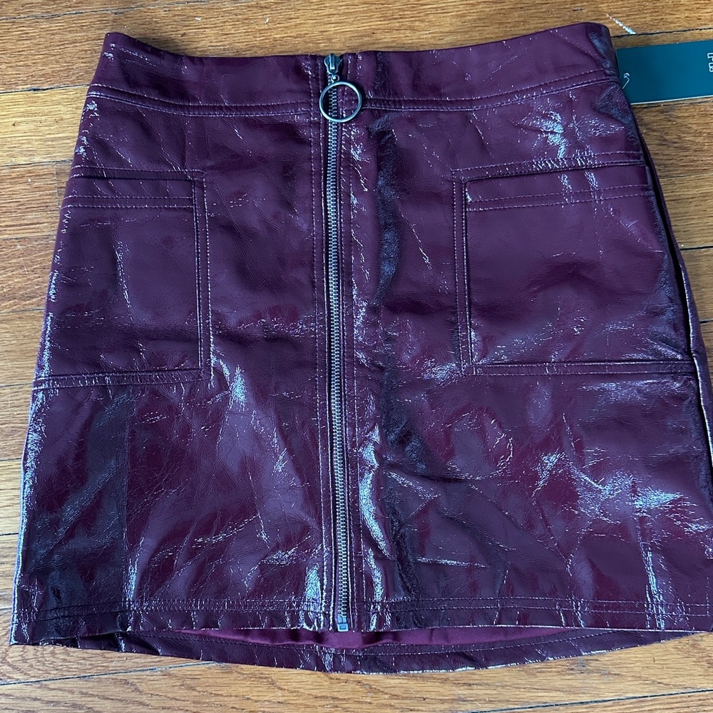 Burgundy Faux leather zip mini skirt